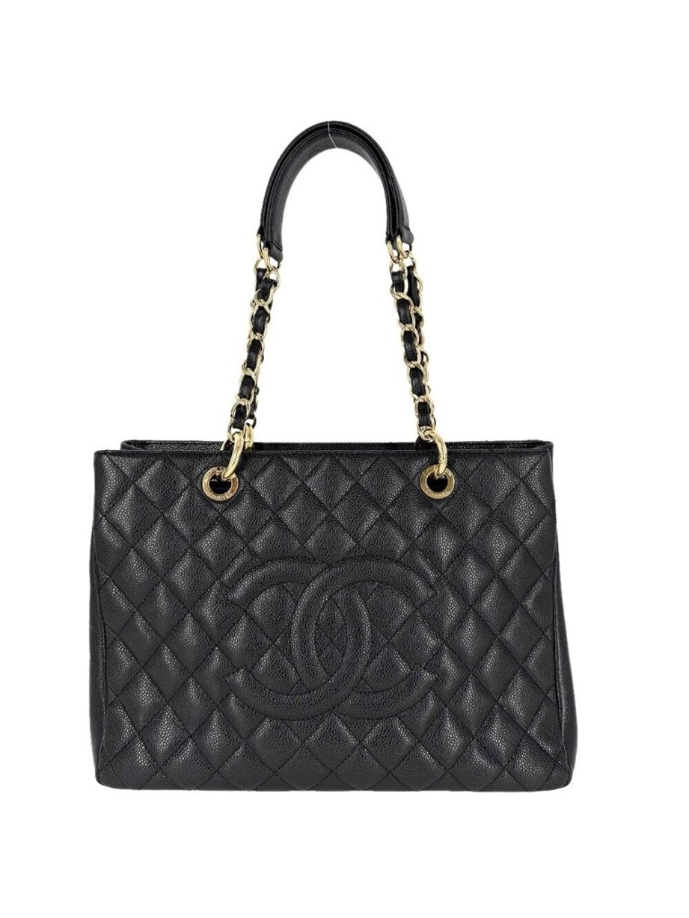 Chanel Handle Grand Shopping Tote Bag GST Quilted Chain CC Logo Shoulder Caviar